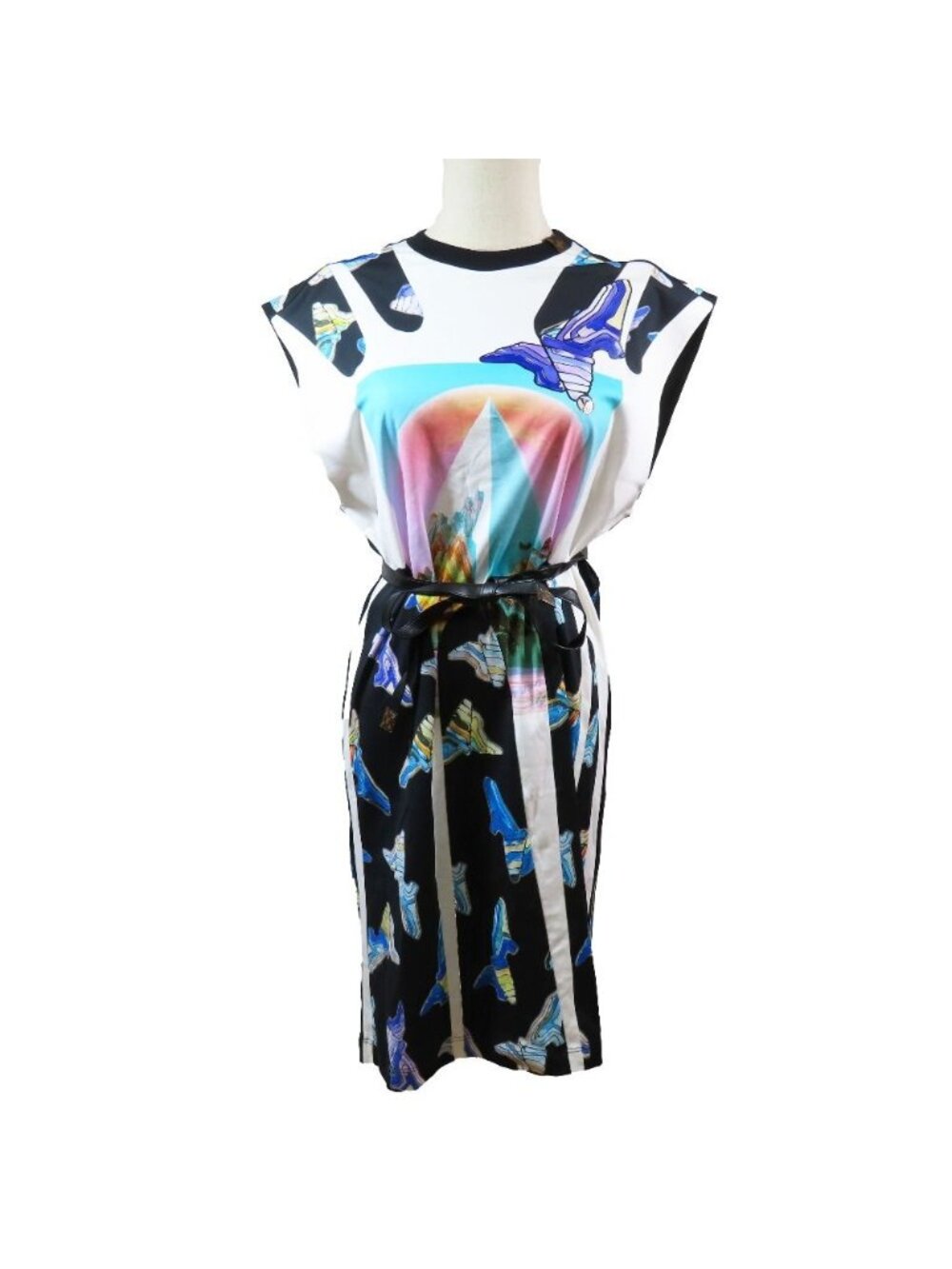 Louis Vuitton All Over Print Sleeveless Dress Knee-Length Belt Multicolor S